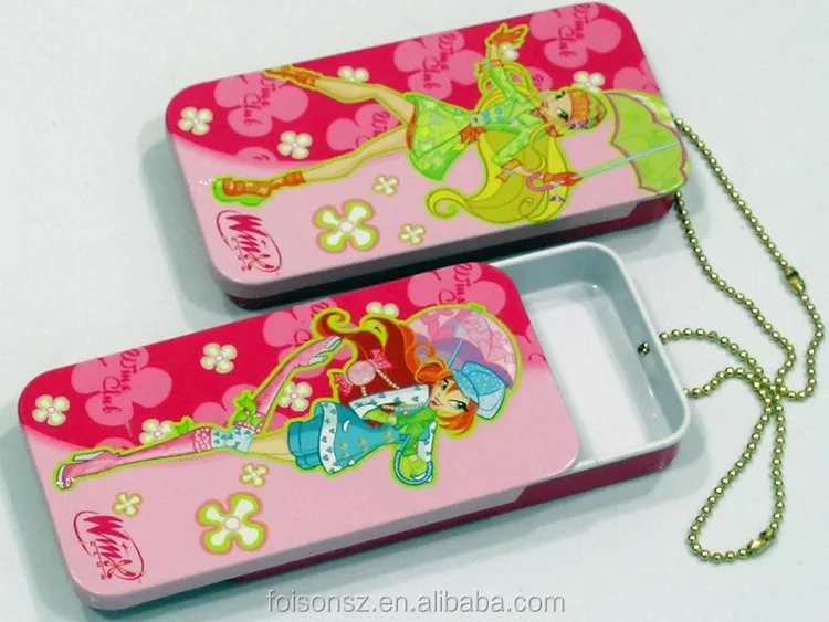 Empty small rectangle metal box with key chain tin box