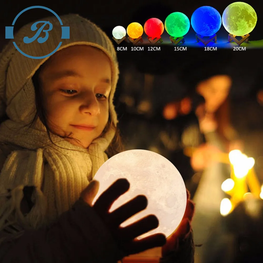 Blue tooth Moon Light LED Charger Creative Remote Control Dimming Bedroom Bedside Light 3d print lunar lamp