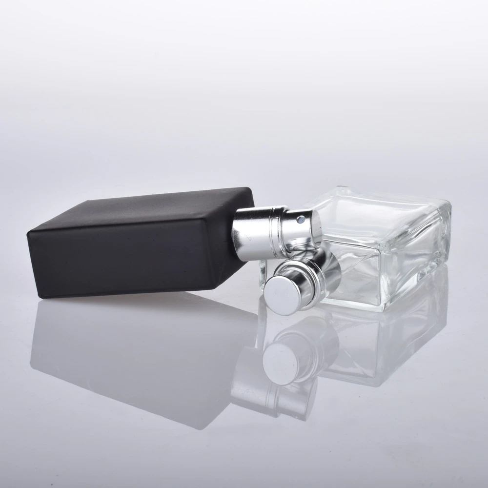High Quality 30 ml Perfume Spray Bottle Black Glass Clear Square Empty Bottle