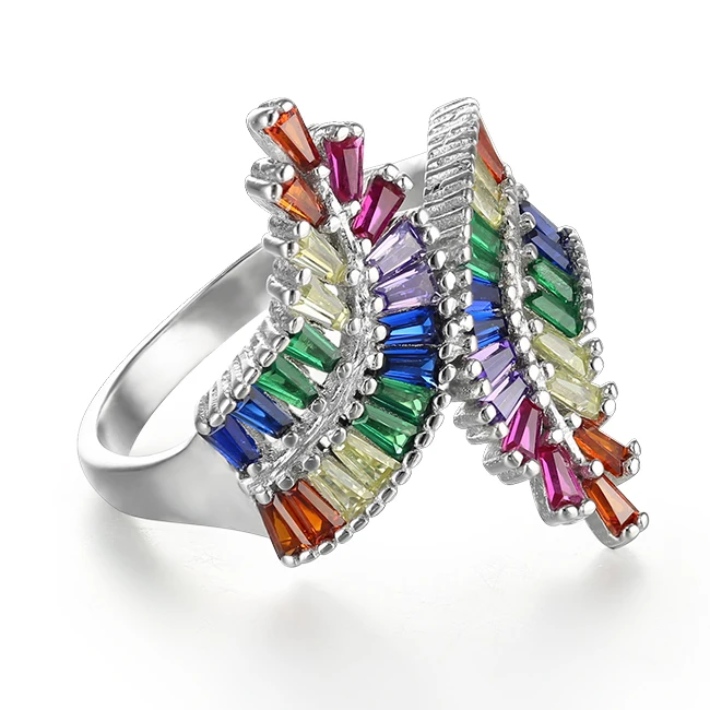 KENTURAY high quality large cz pave 925 silver ring with rainbow design jewelry fashion ring for women wholesale xupin KTR