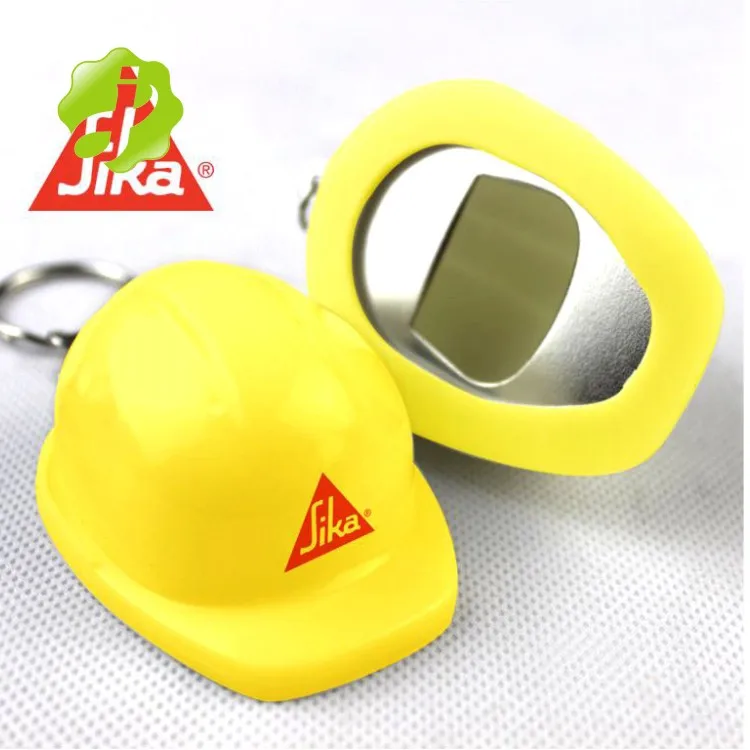Promotion plastic white safety helmet keychain with custom logo