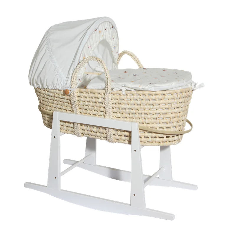 
high quality simple fabric of maize peel moses basket with rocking stand 