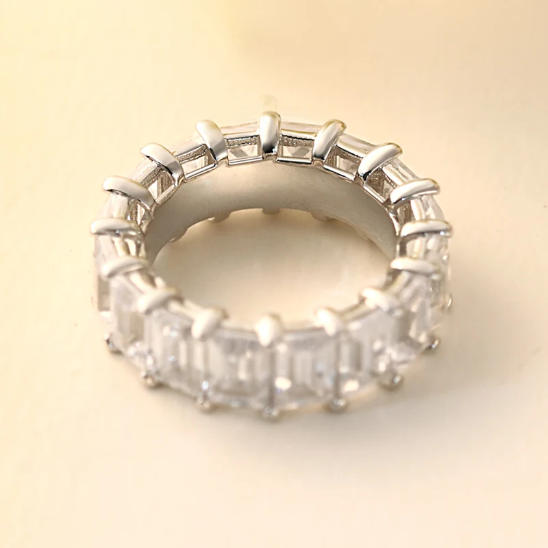 Sterling silver wedding rings big zircons Emerald Cut eternity band ring