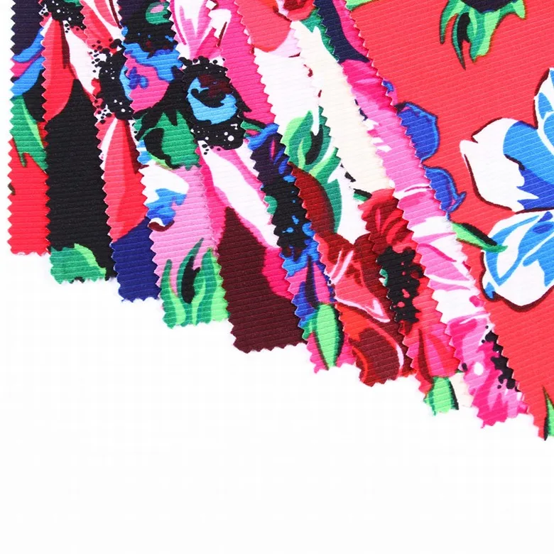 
New arrivals floral printed custom knitted jersey rib knit fabric 