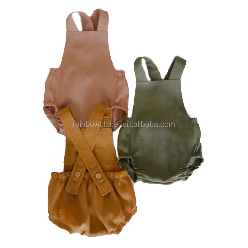 Wholesale Baby Clothes Multiple Colors Option Toddle Kids Woven Linen Beach Romper