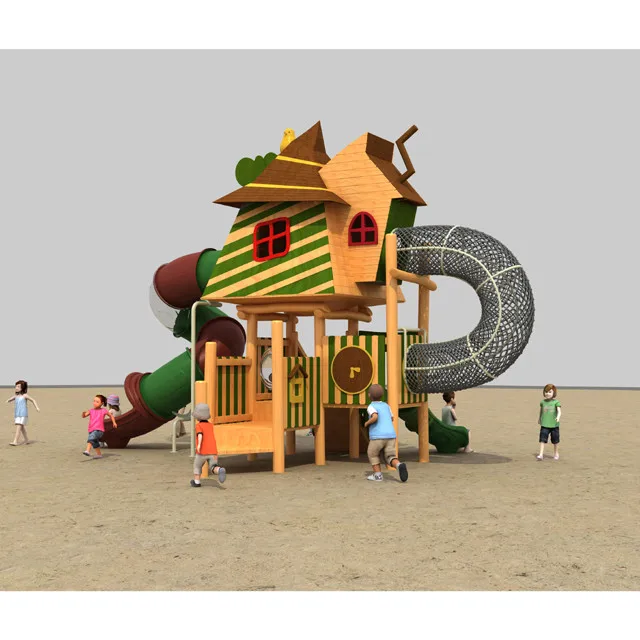 Outdoor Amusement Park Physical Series Play Game With Wooden Playhouse For Children