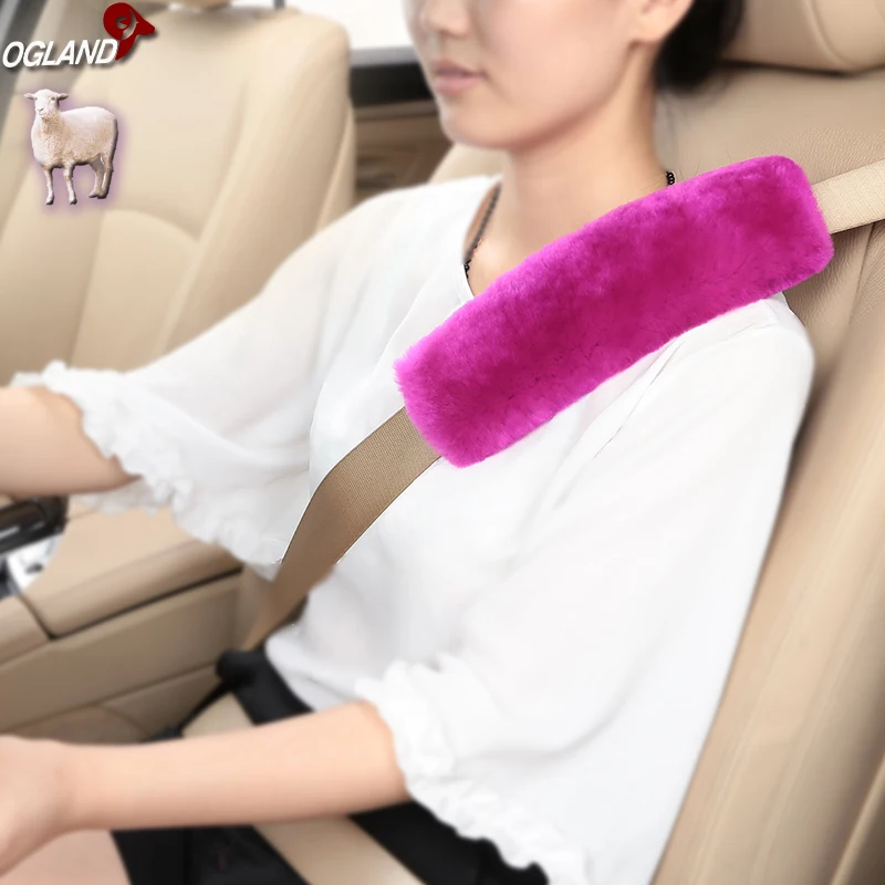 
Genuine Merino Sheepskin Car Seat Safety Belt Cover For Car Accessories Neck Shoulder Strap Pad Cushion Pillow Automobile 