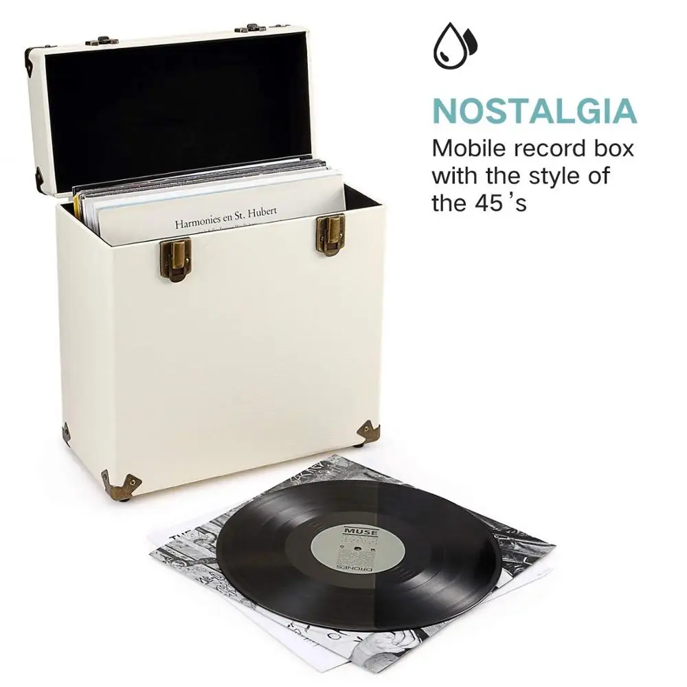 
Victorlia Vintage Retro Vinyl Leather Record Storage Carrying Case for 45+ Records (Dust/Scratch Free) - Cream-12Inch 