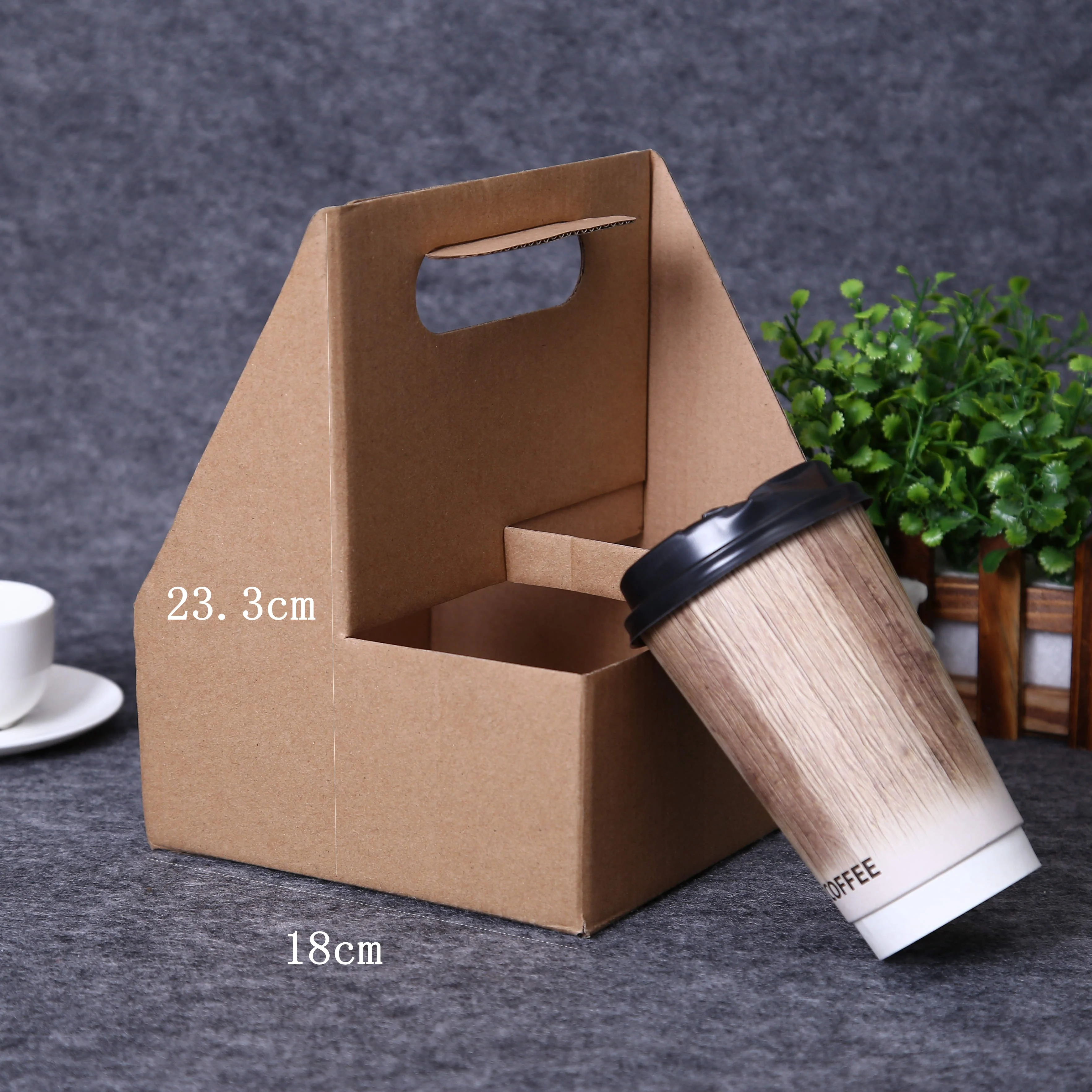 Wholesale Kraft Corrugated Paper 4 Cup Carriers Paper Cup Holder Tray with handle