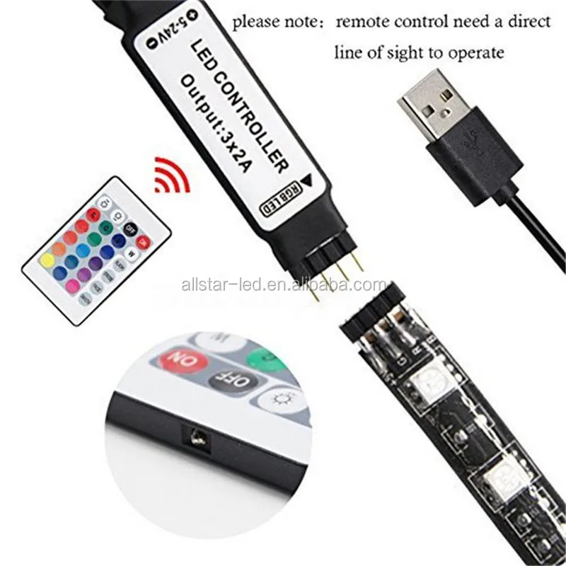 USB светодиодные полосы света 5 в возрасте от 12 до 24 вольт цветная (RGB) ИК RF пульт дистанционного управления 5V 12V V) Светодиодная лента с usb-питанием 3 17 24-мя клавишами на дистанционном беспроводном