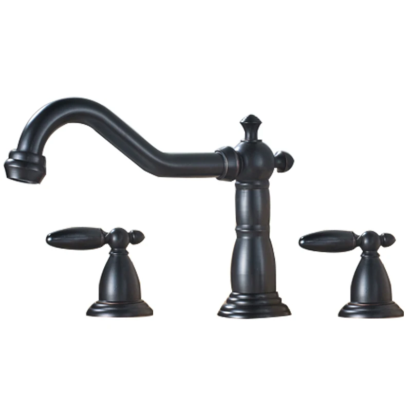 
Brand New Oil Rubbed Bronze Basin Faucet Deck Mounted Widespread Brass Dual Handle 3 Holes Bathroom Hot Cold Water Mixer Tap 