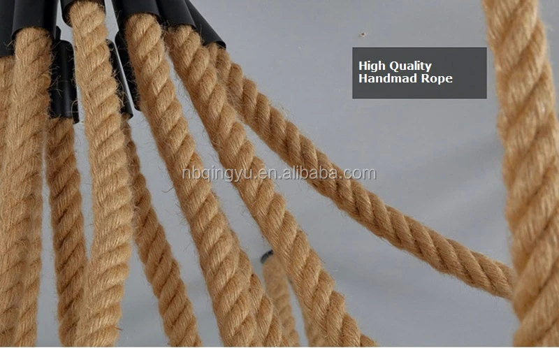 Vintage Hemp Rope Chandelier Antique Classic Adjustable DIY Hanging Spider Lamp Light for Indoor Home