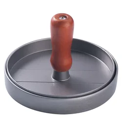 Wood handle round Non-Stick aluminum Alloy hamburger press meat burger patty Press