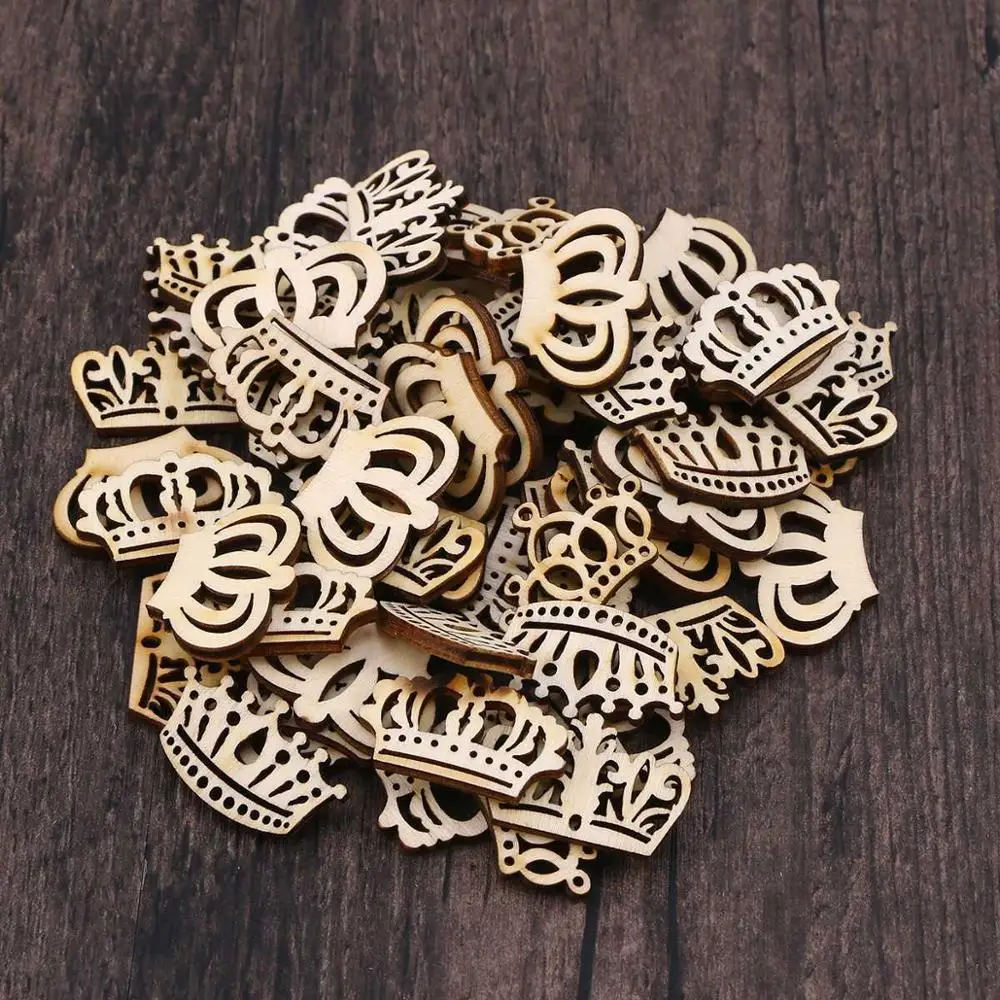 Wooden Pieces Crown Cartoon Hollow out Manual Accessories Cutouts Craft for DIY