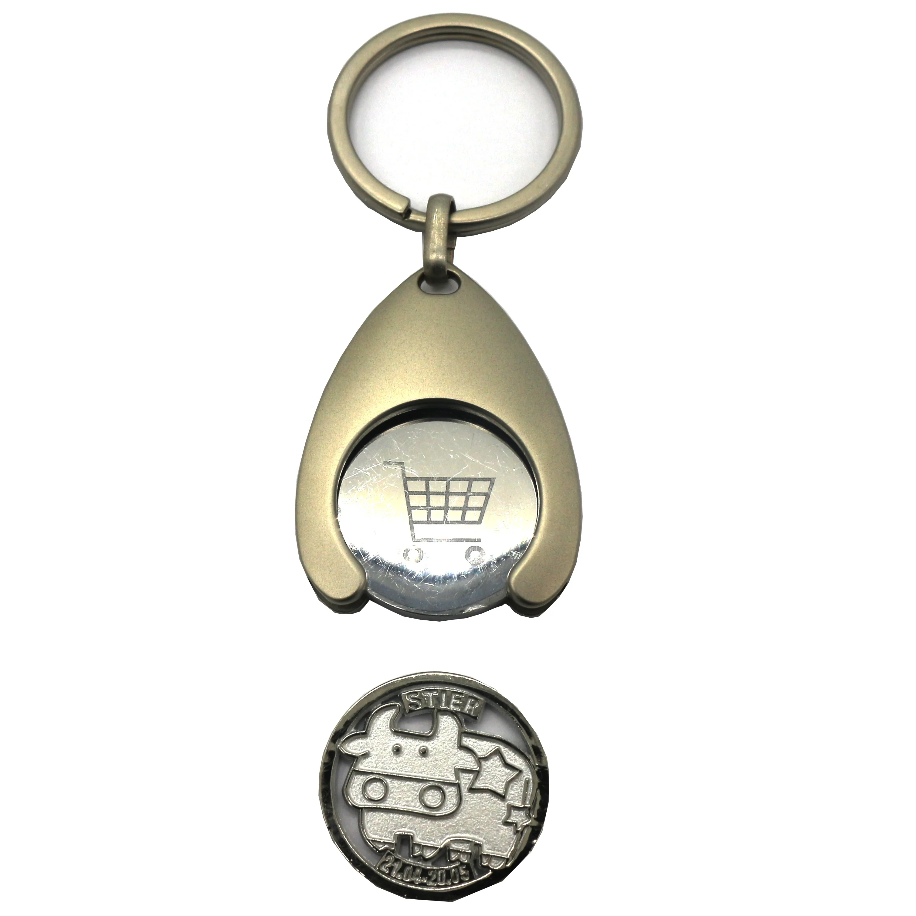 China Manufacturer Personalized Trolley Token Coin Keychain, Metal Coin Holder Keychain