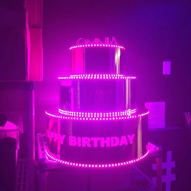 3 Tiers Glowing Wrapped Happy Birthday LED Cake Display Stand with Bottle Presenter Holder for Party Night Club