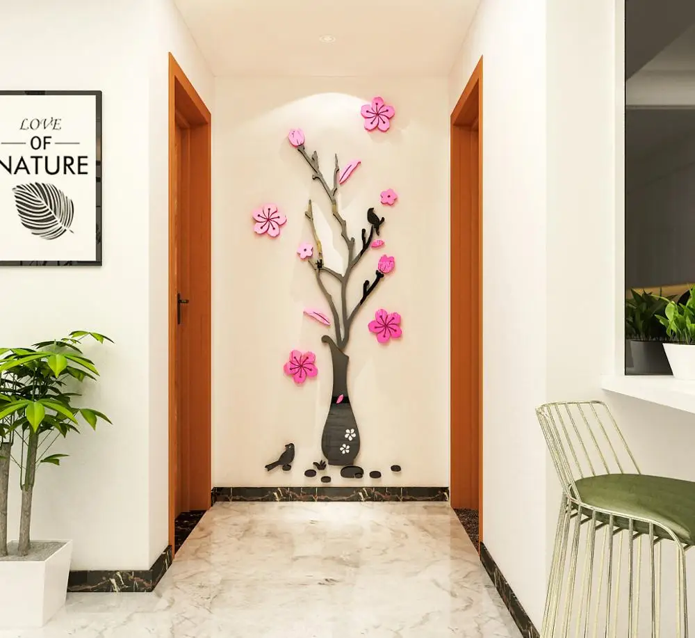 New design flower vase acrylic home decor wall stickers