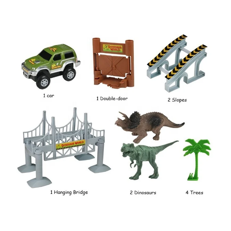 Hot sale Green Simulation Dinosaur World  Flexible Track Cars Toy Set 142pcs for kids