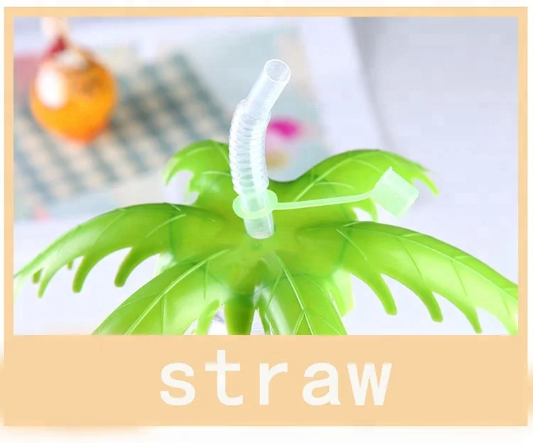 Bpa free disposable coconut palm tree shape plastic yard cups slush with straw