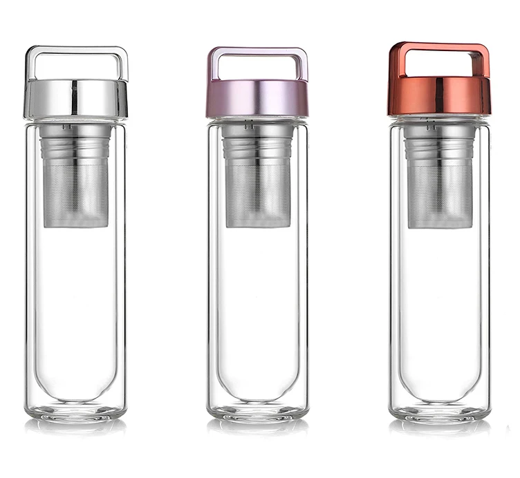 Wholesale Tea Infuser Double Wall Glass Water Bottle With Handle