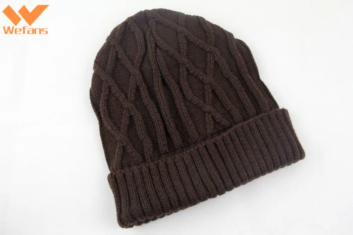 
Wefans Winter Solid Color Custom Embroidered Logo Merino Wool plus velvet twist reverse knit wool Beanie Hat 