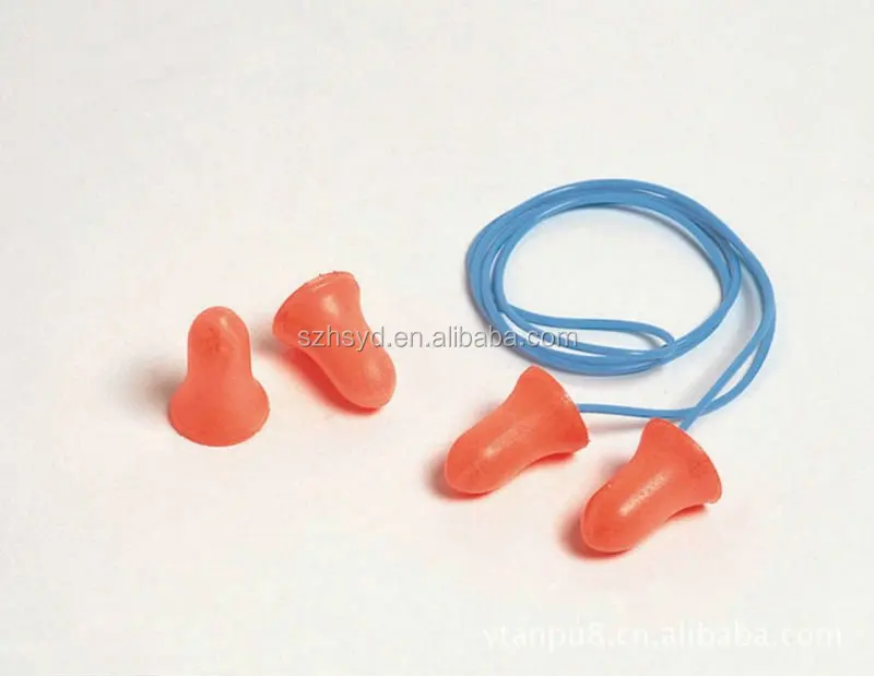 Lightweight Disposable Highest NRR With Nylon Cord Bell Shaped PU Foam Earplugs