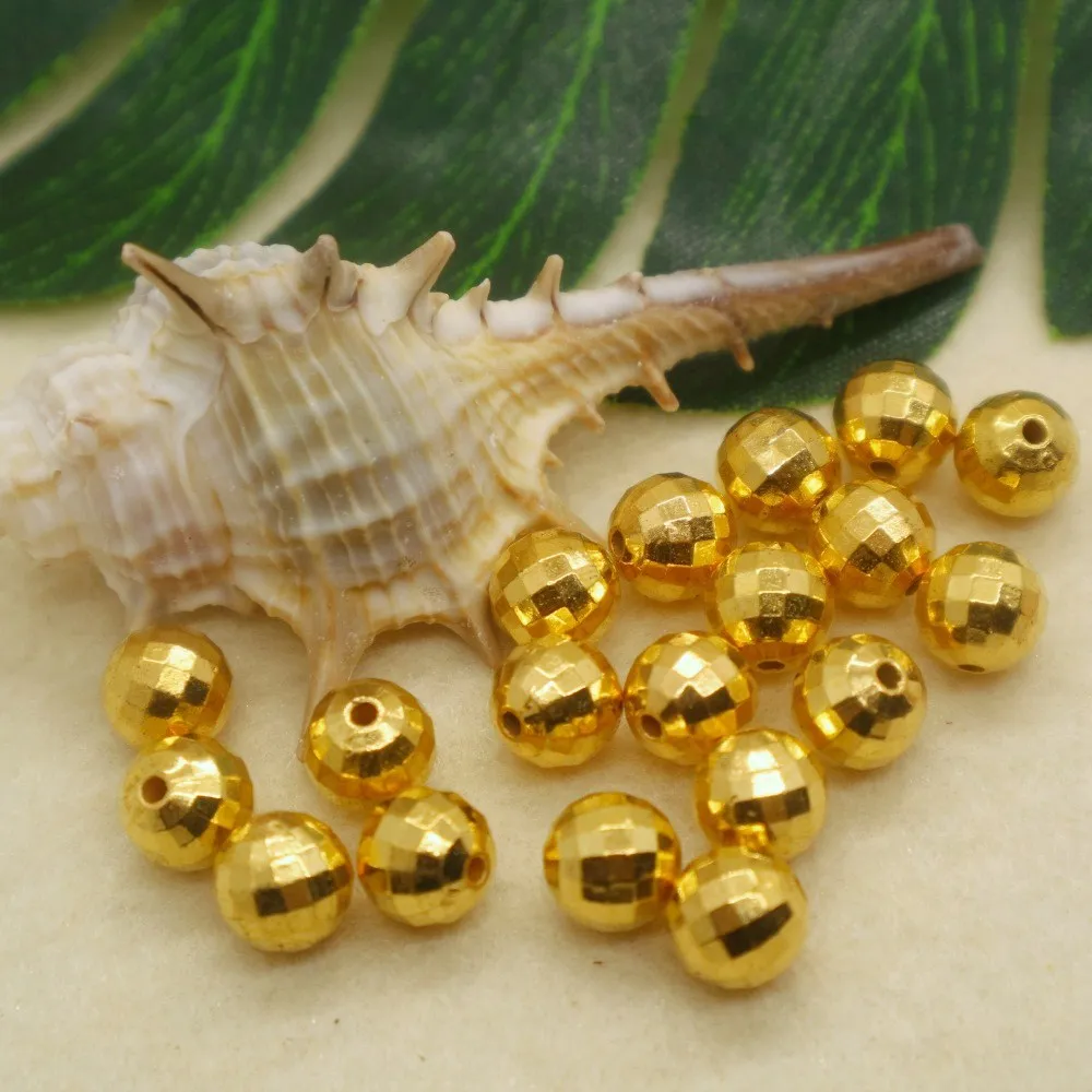 CCB earth shape round faceted gold plated beads