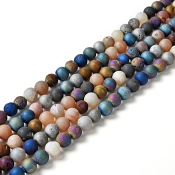 10MM Wholesale  Electroplated Semi-Precious Natural Druzy Agate Stone Gemstone Round Beads For Jewelry Makingg