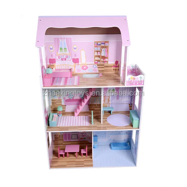 Wooden miniature doll house play set furniture