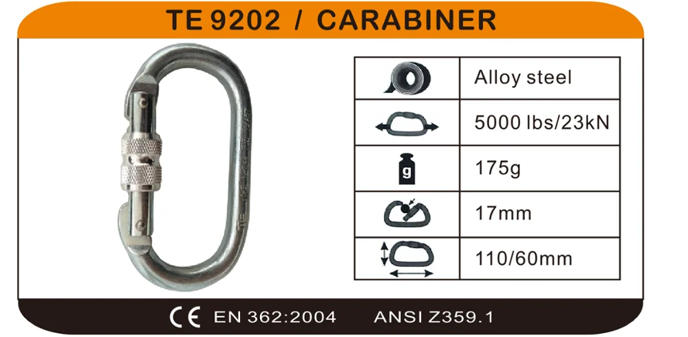 
Good quality used for safety lanyard or climbing link snap hook ALLOY STEEL CARABINER 