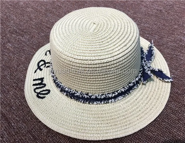 
Beautiful Letter Girls Flat Top Bowknot Children Straw Hat 