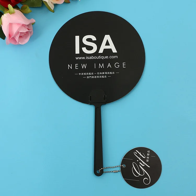 Wholesale black color various shape customized pp hand fan