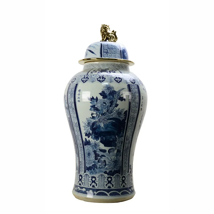 Wholesale custom large Luxury decoration storage Ginger jar Chinese blue and white decorative porcelain ceramic jar with lids