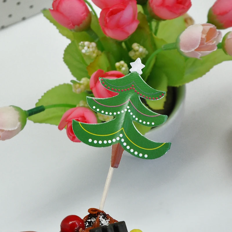 20pcs Picks Christmas Sticks Art Toothpicks Cupcake/Cake/Pie Toppers Party Decoration Xmas Signs Tree/Santa Claus/Elk/Sock prick