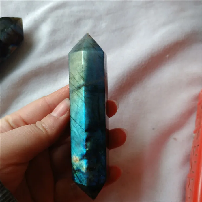good flashy natural  labradorite quartz crystal wands double terminated labradorite stone points