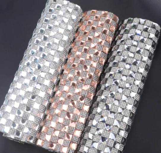 Fashion 24*40vm hot fix and adhesive glue crystal rhinestone sticker mesh sheets