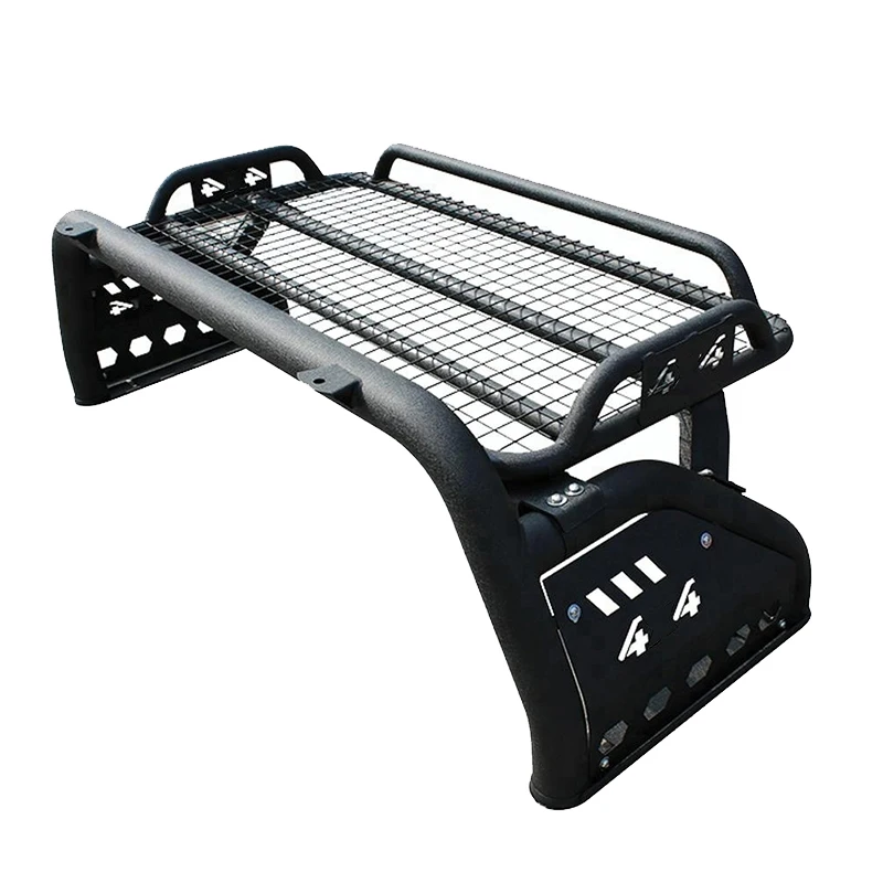 Universal black steel roof rack cargo carrier roll bar with roof rack top basket for pickup truck 4x4