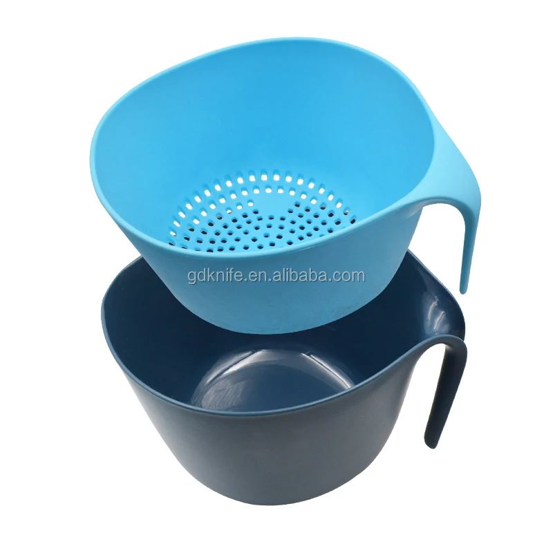 2PCS Kitchen double layers vegetable fruit plastic washing drain basket with handle