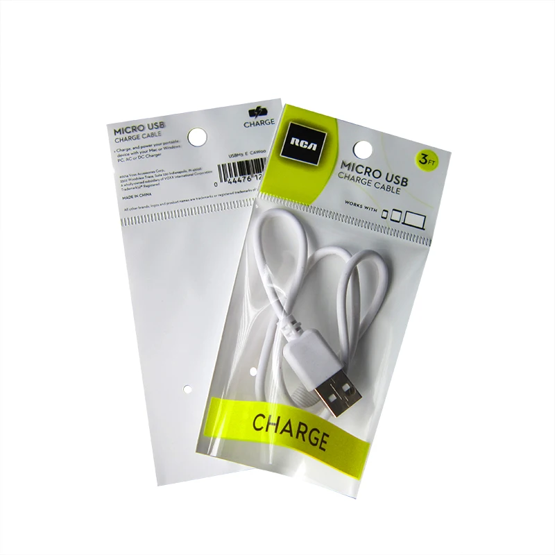 gravure printing Phone Case Pouch Bag USB data Cable Packing Bag with euro hole