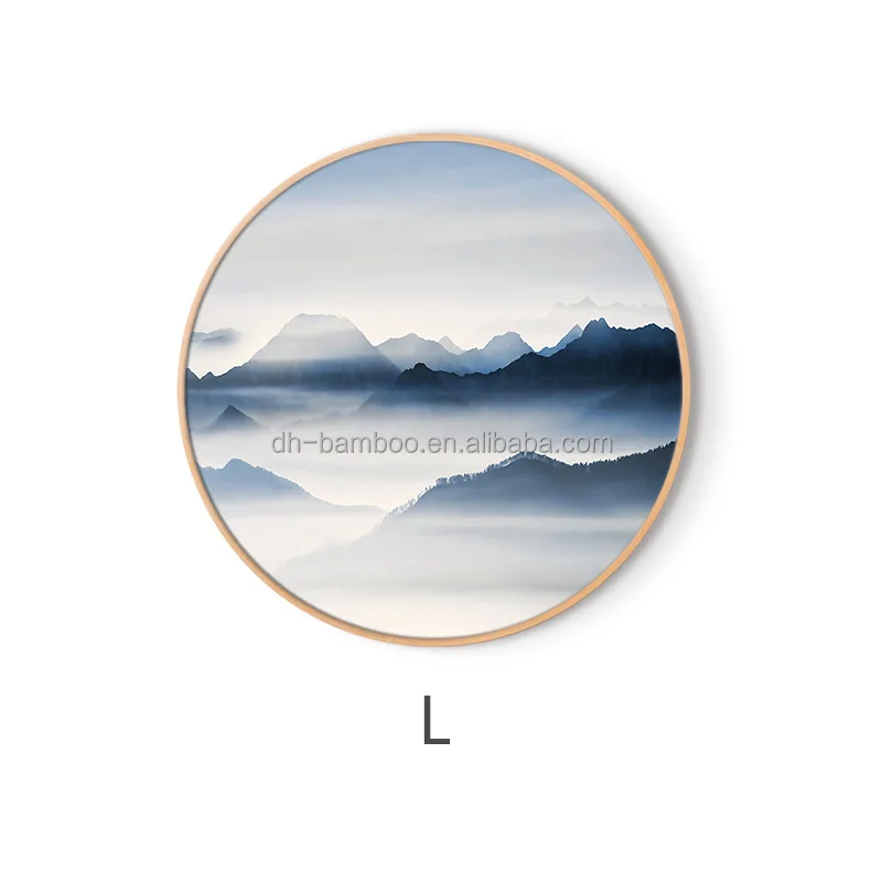 
Natural Wooden Rounded Photo Frame with Canvas Painting for the Dining Room Living Room Bedroom Study Hotel Office 