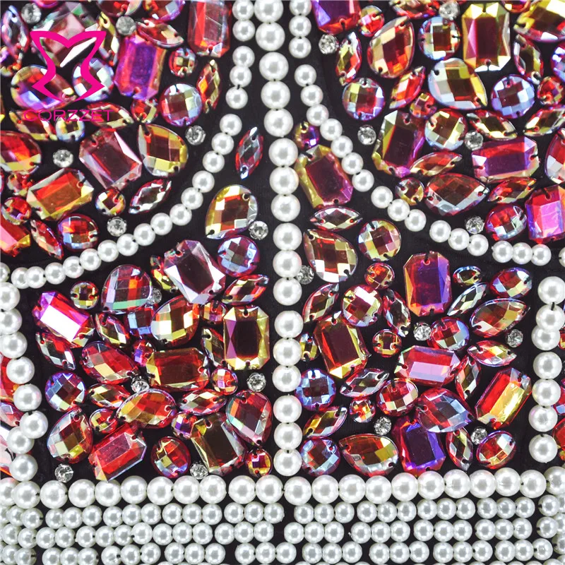 Corzzet Pink Lovely Corset Bra With Beading & Rhinestone Nightclub Party Bustier Women Performance Wear Crop Tops For Bigger Cup