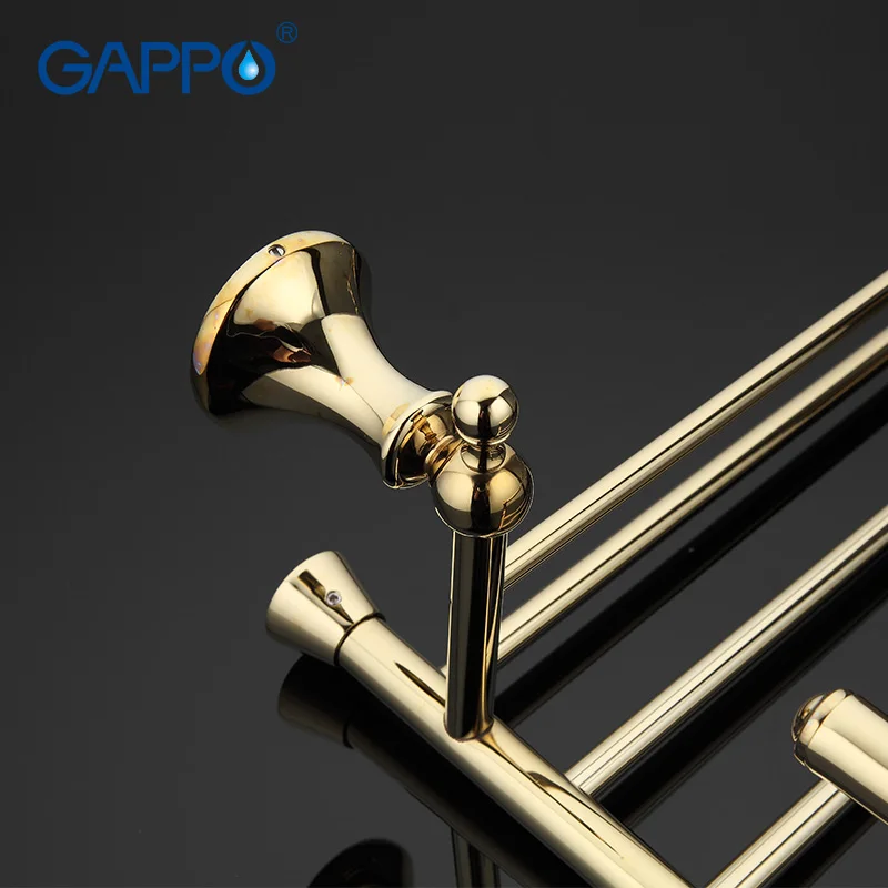 
GAPPO Top Quality Gold Wall Mounted Bathroom Shelves Bathroom Shelves restroom shelf Hardware Accessories in two hooks G1424 
