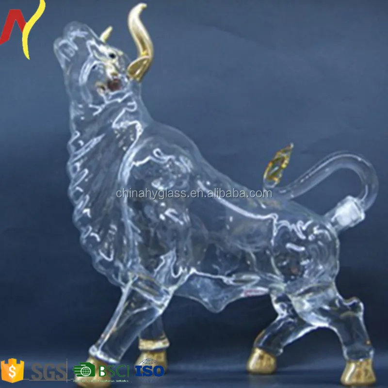high clear bull shape animal shaped frosted glass beverage bottles / factory supply high quality dragon glass cork bottles 200ml