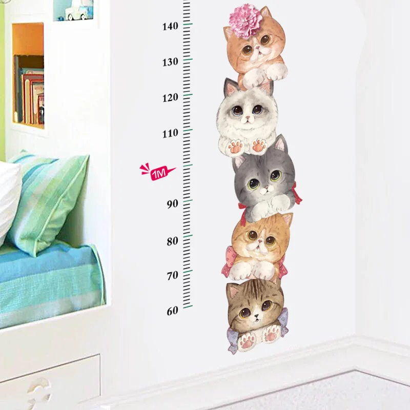 SK7178 Growth Chart Height Cats Nursery Kids Animal Wall Sticker