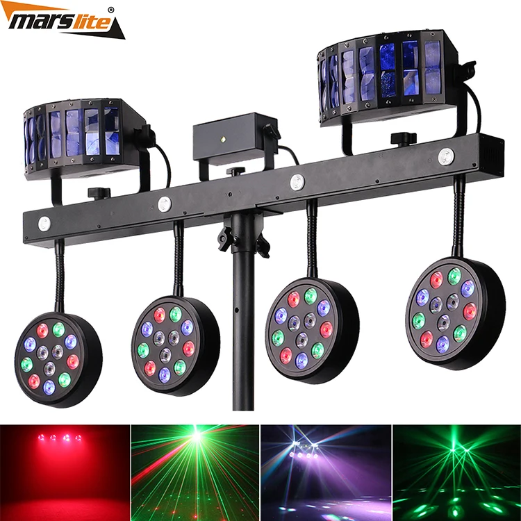 Professional Portable Dj Lights Strobe +Derby +Laser+Par Can Led Par Kit Stand Effect Stage Lighting