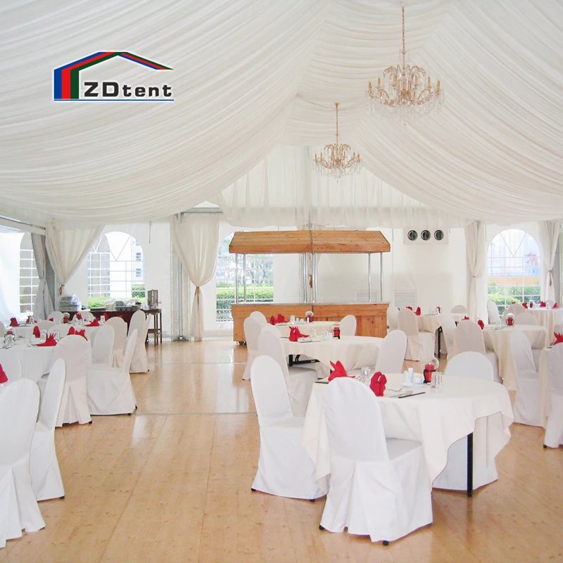 Outdoor luxury wedding event tent banquet restaurant tent with drapery lining
