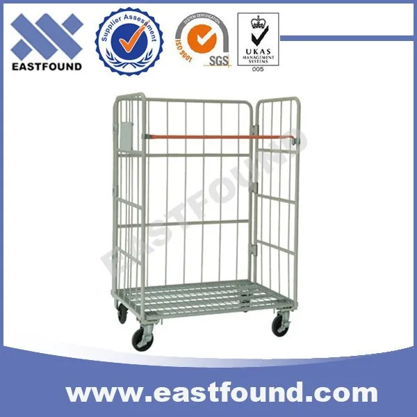 Ручной пуш-ап Складная проволочная для металлопрокатного поддон клетка с колесами тележка-контейнер на колесиках