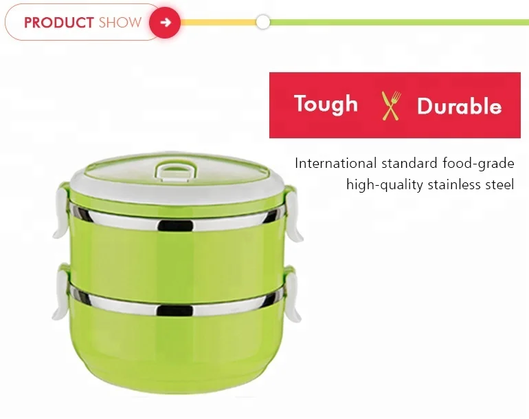 2 layer food storage metal lunch box stainless steel with plastic outside