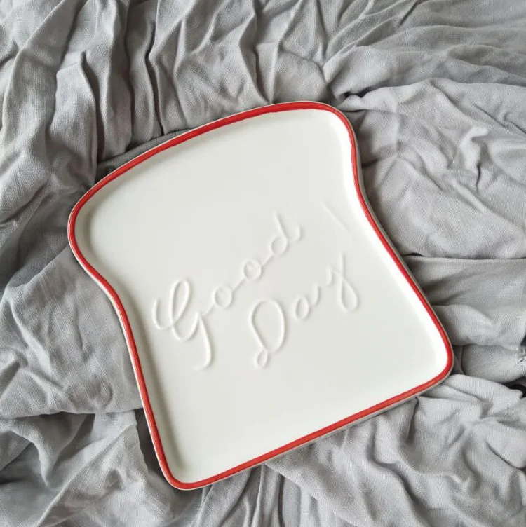 Creative emboss Good Day toast Shape ceramic plate For breakfast dessert