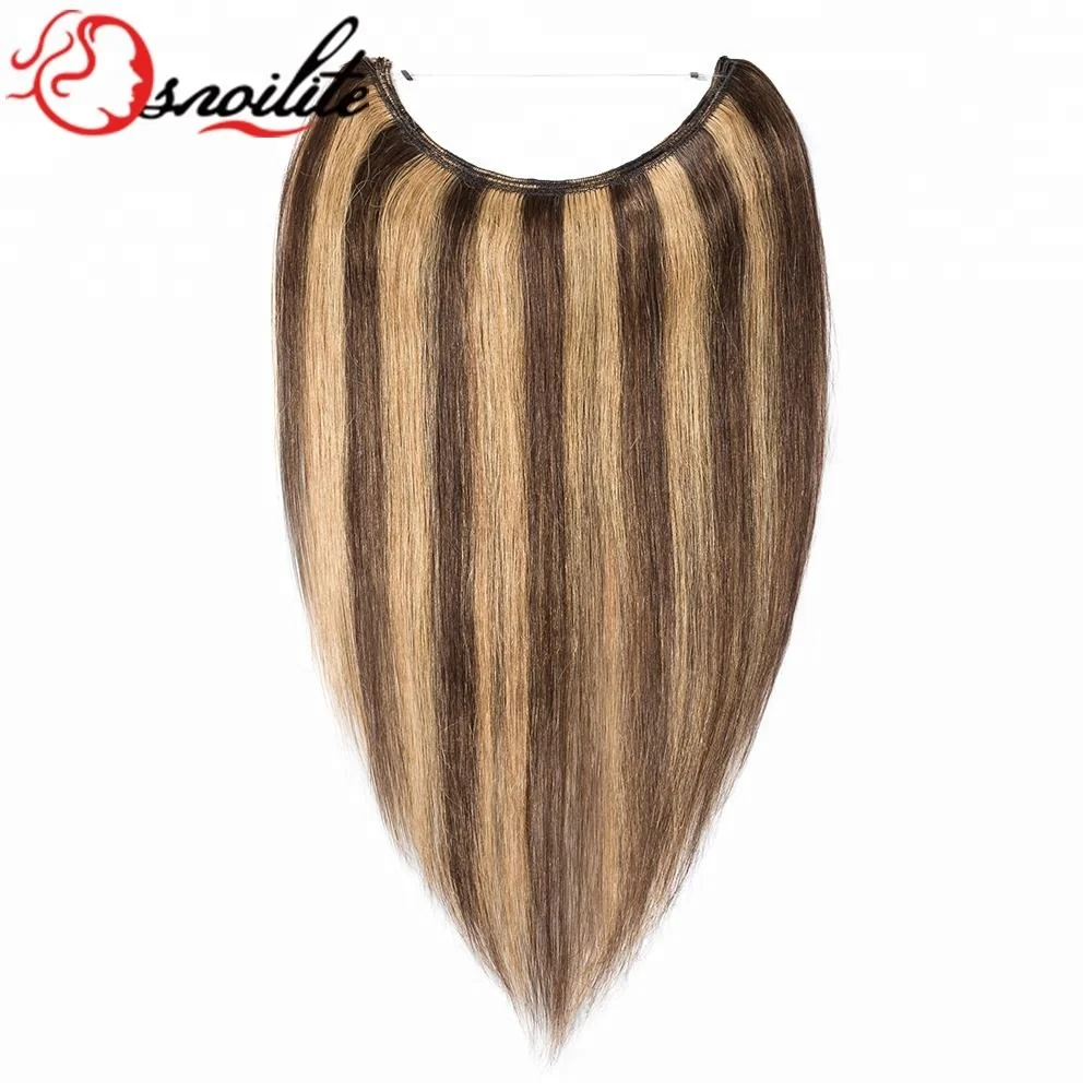 Dark brown Highlight Ash blonde Durable Hidden fish line wire brazilian remy hair hot sale